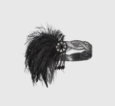 1920'S BLACK & SILVER FLAPPER COSTUME FEATHER SEQUIN HEADBAND ACCESSORY HEADDRES