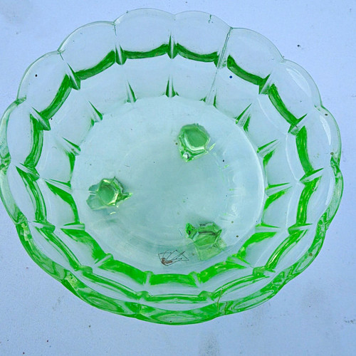 Green pressed glass footed - pressed,