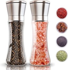 2x Pepper and Salt Grinder Set Mill Stainless Steel Shaker Adjustable Coarse UK