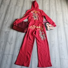 Ed Hardy Red Dragon Tattoo Tracksuit Set - Gold Script Fire Dragon Print Y2K S