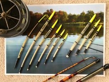  TRADITIONAL HANDMADE QUILL FLOAT SET  9  FLOATS-YELLOW TIPS