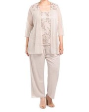 R&M RICHARDS Plus Size 20W Champagne Sequin 3-Pc Pant Set NWT