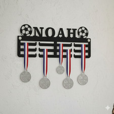 Personalised Football Medal Hanger Acrylic Wall Display Rack Bedroom Sign Decor