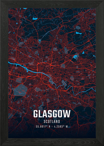 Glasgow city map framed - glasgow,