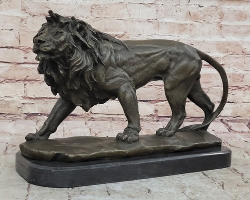 Male lion signed bronze art - lion,