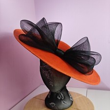orange black large fascinator wedding hat  Kentucky Derby Royal Ascot bow
