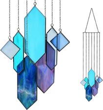 Stained Glass Window Hanging Suncatchers Blue Wall Art - Element Earth Tones Mod