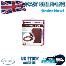 MDF Toilet Seat Wood Bathroom 18" Universal Wooden Easy Mahogany Oval Chrome