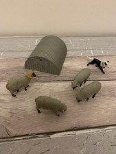 Vintage Britains Ltd Grey Sheep And Sheep Dog And Metal Britains Shelter
