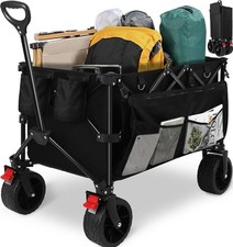 Folding Wagon Trolley AUCTION Heavy Duty Cart Camping 150kg 3 Pockets Black