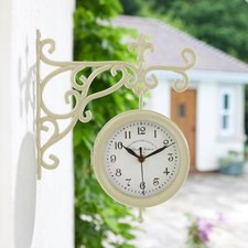 Garden Station Clock & Thermometer Wall Mounted Outdoor Antique Cream Accessory