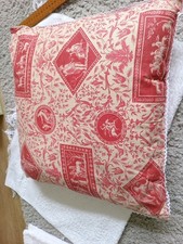 French Vintage Toile De Jouy Fabric With White Cotton Trim 40 X 40cm Fixed
