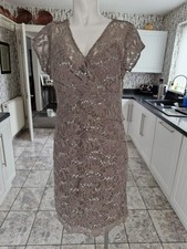 Ladies BNWOT "SCARLETT NITE" Taupe lace fitted bodycon knee length dress (12)
