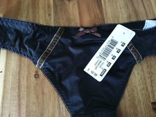 Freya black string thong velvet stripes on  sides UK12 new ladies underwear