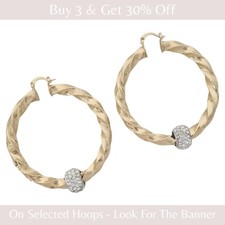 Gold Twist Hoop Earrings With Crystal Balls Chunky Hoops 9ct Gold Filled 60mm