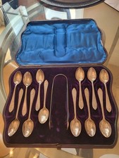 Arthur Price Antique Silver Tea Spoons and sugar tongs Georgian & Edwardian Era