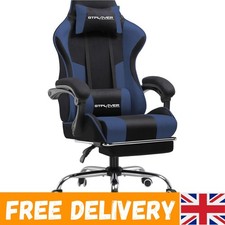 Stylish Adjustable Gaming Chair with Footrest & Breathable Fabric Design - Blue