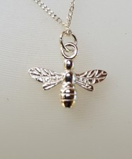 Silver Bee Necklace - Solid Sterling 925 Worker Bee Honey Bumble Queen Bee Charm