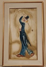  Vintage Textured Oil Painting of A Clown Golfer by Anna Florian - Retro