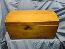 primitive wire hinged square nails newspaper lined wood Domed chest / Trunk