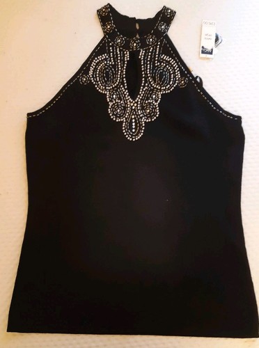 Black beaded halter neck - halter,