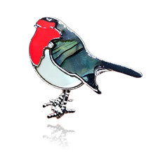 Robin Pin Badge Abalone Paua Shell Silver Fashion Brooch Jewellery With Gift Box