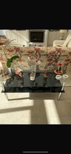 Italian Modern Glass & Metal Coffee Table – 2-Tier, Black & Clear Glass,