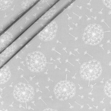 DANDELION CLOCK ON GREY PATTERN FLORAL   100% COTTON FABRIC per metre