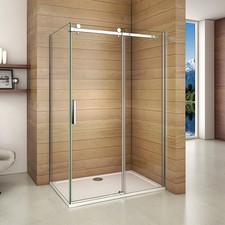 Aica 1950 Frameless Sliding Shower Enclosure & Tray Walk In Glass Screen Cubicle