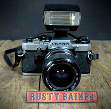 Vintage Olympus OM10 35mm Camera & Miranda 35-70mm f3.5-4.5 Lens, T20 Flashgun