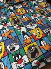 VTG 90s Loony Tunes Curtains Warner Bros 6ft Drop Daffy Bugs Tweety Sylvester