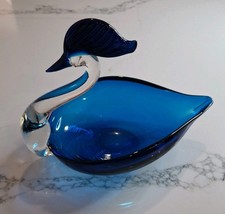 Glass Swan Bird Cobalt Blue
