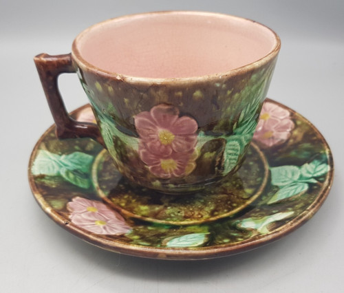 Antique majolica pottery cup - antique,