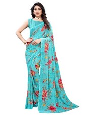 Women's Printed Georgette Saree with Unstitched Blouse Piece
