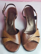 Pavacini Vintage 2 Tone Brown Soft Leather Strappy Small Heel Sandal EU37 UK4 