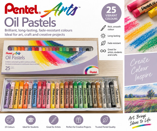Pentel arts oil pastels set - set, 25