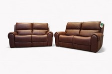 Oak Furnitureland Ezra 2 Seater Leather Recliner Sofa Set, Chestnut