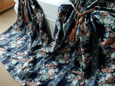 Curtina Pair Curtains 71.5"D 45"W Vintage New 100% Thick Cotton Lined Navy Blue