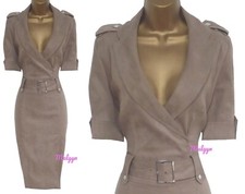 KAREN MILLEN ✩ CLASSIC TAUPE SOFT FAUX SUEDE SAFARI MILITARY TRENCH DRESS ✩ UK12