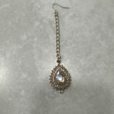 Gold Indian Maang Tikka Headpiece with Rhinestones – Bridal Bindi Jewelry