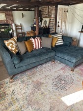 Velvet Green 4 Seater Sofa Left Hand Chaise End Scatter Back Cushions