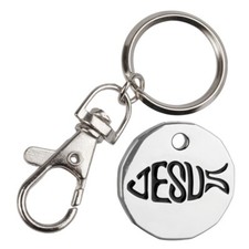 Jesus Christian Fish Silver £1 Supermarket Locker Trolley Token Keyring