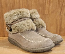 Earth Spirit Beige Suede/Leather Moccasin Style Faux Fur Boots Size UK 5 - EU 38