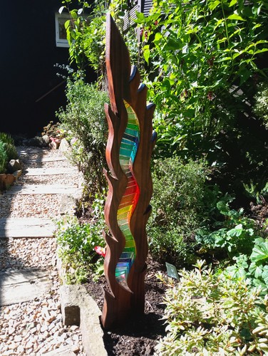 Stained glass garden sculpture - glass,