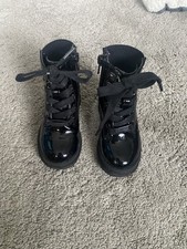 Infant Girl River Island Black Patent Dr Marten Style Side Zip Boots Size 5