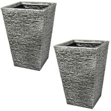 2 Tall Grey Brick Effect Planter Plastic Flared Plant Pot Garden Patio Pot 46cm