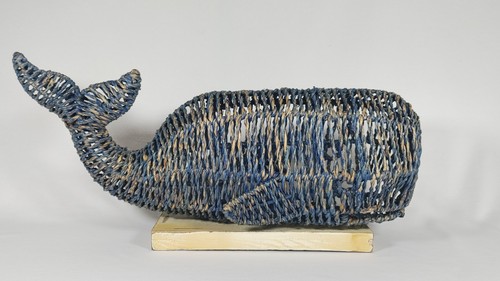 Blue wicker whale sculpture - blue,