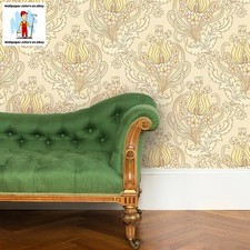 Yellow & Cream, Art Deco Style Tulip Design Wallpaper