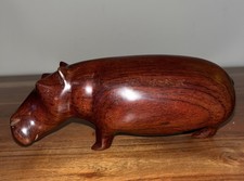 WOODEN HAND CARVED WOODEN AFRICAN ANIMAL HIPPO 6 INCHES