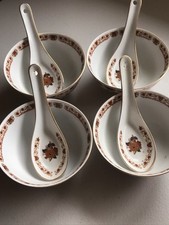 Chinese Porcelain Footed Soup/ Rice Bowls & spoons